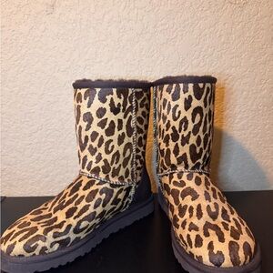 UGG Australia Classic Short Exotic boots with leopard print calf hair.
